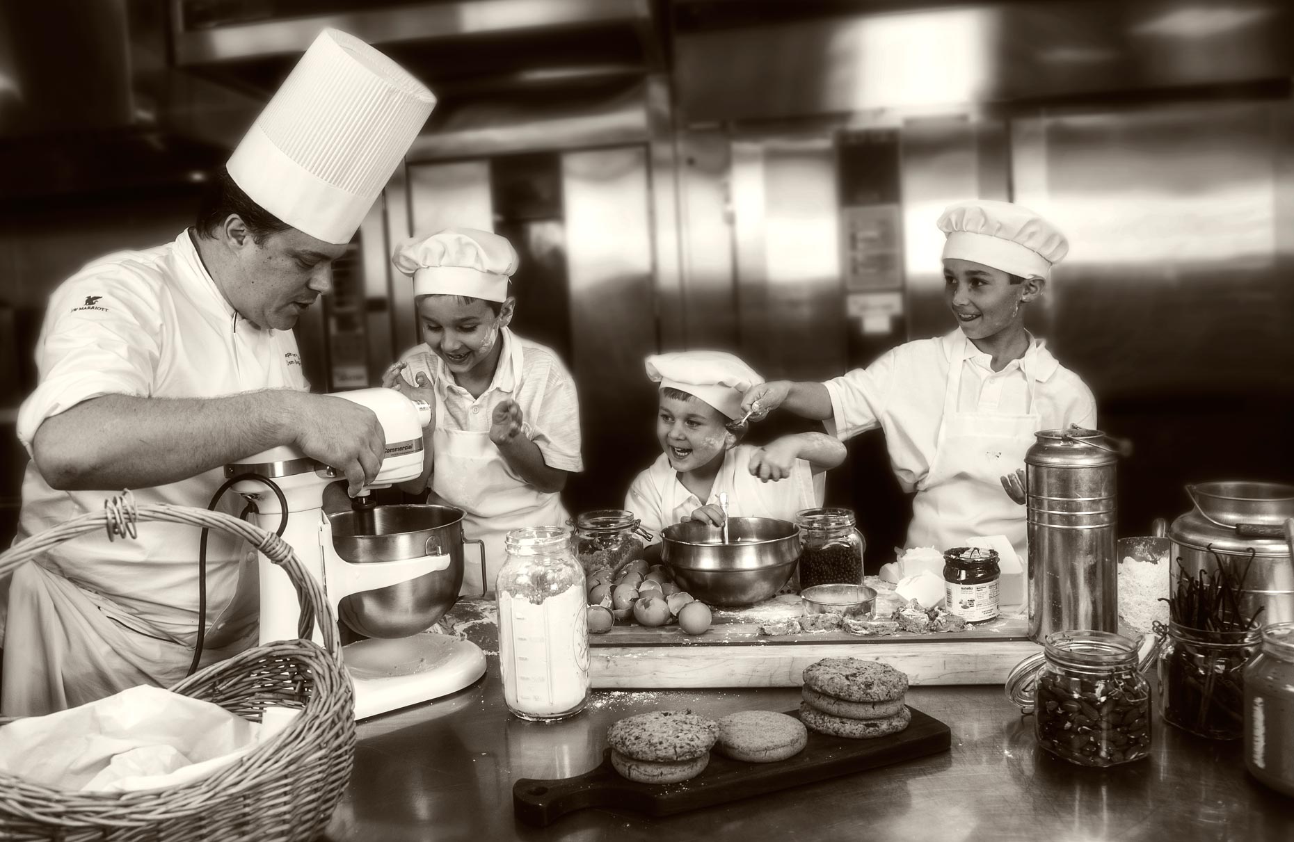 Chef & Restaurant Photography | Chef with Kids in kitchen