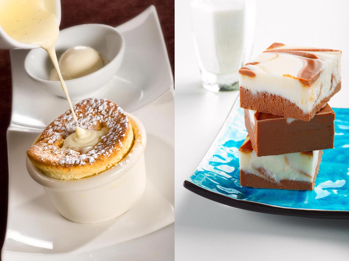 Dessert Photography | Custard Pouring & Fudge on Plate