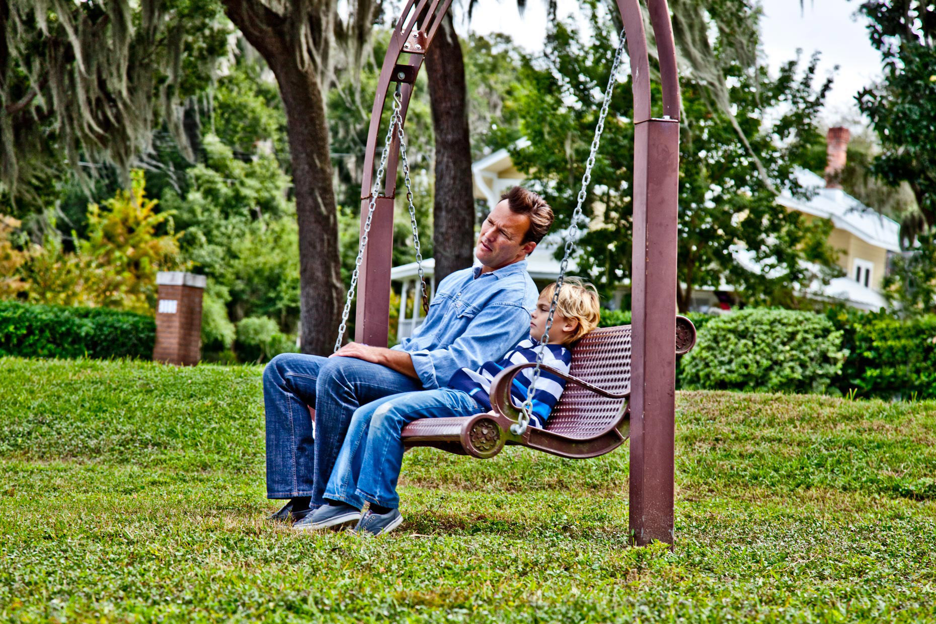  Lifestyle Photography | Dad & Son On Bench Relaxing